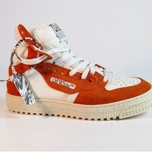 Off-White High Top Sneakers Orange White Suede Leather Italy Men's 10